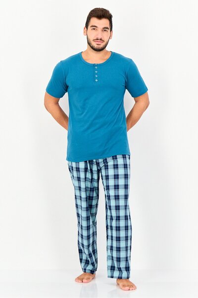 English Laundry Men 2 Pieces Short Sleeve Checkered Pajama Set, Multicolor