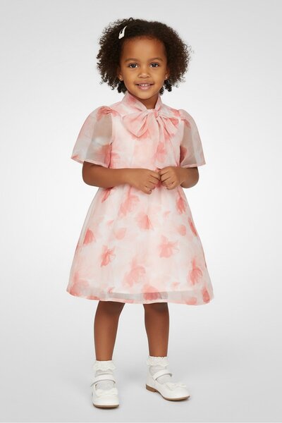 Kathy Ireland فستان قصير الأكمام مطبوع عليه زهور للبنات الصغيرات، متعدد الألوان