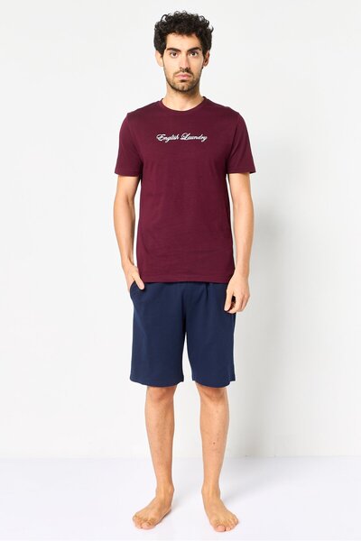 English Laundry طقم ملابس نوم رجالي مكون من قطعتين، تي شيرت بأكمام قصيرة وشورت، متعدد الألوان