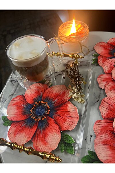 MİNOZA Lady's Flower Patterned Stain-Resistant Gardenia Fabric Digital Printed Cocktail Presentation Napkin 6 Pieces