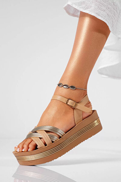 Zaira Sandale cu platforma dama bej din piele ecologica Senorita #22284 - 38