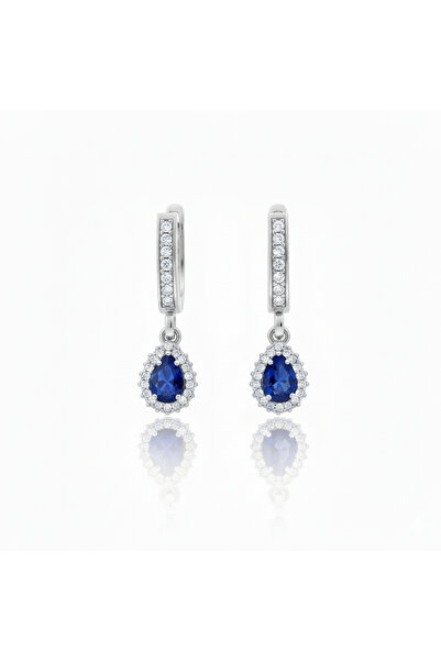 Silveranka 925 Ayar Gümüş Damla Safir Taşlı Anturaj Küpe