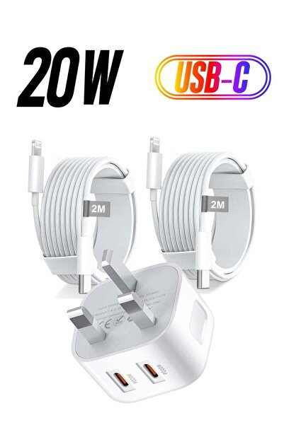 Generic MFi Certified Dual 20W USB-C PD Charger with 2m USB-C–Lightning & USB-C–USB-C Cables