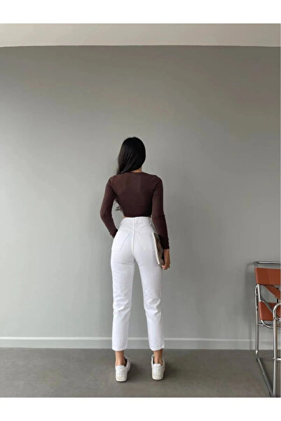 kleshus Btl White Mom Women's Lycra High Waist S Slim Fit Mom Jean Pants-3