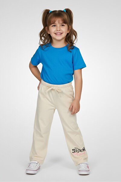 Disney بنطلون أرجل واسعة مطبوع عليه رسومات، بقصة عادية للبنات الصغيرات، بيج