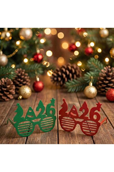 Merka 2026 Yılbaşı Gözlüğü 2'li Set - Kırmızı ve Yeşil Tasarımlı Parti Gözlüğü