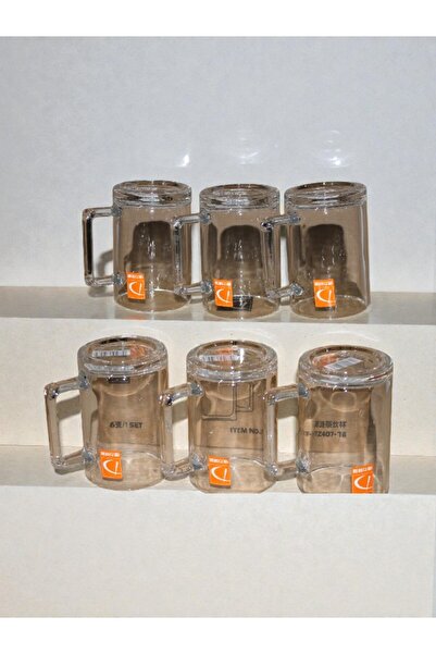 WDA Glass Mug Set with Handle – Clear Straight Design, 6 Pieces