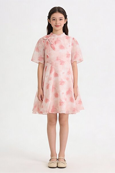 Kathy Ireland فستان بناتي بأكمام قصيرة بنقشة زهور، متعدد الألوان