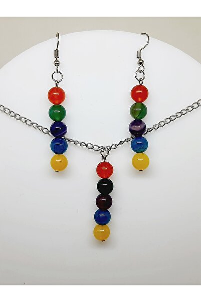 Kusakli Chakra Colorful Agate Necklace and Earring Set