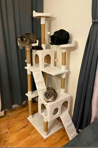 Nursoft Cat City New Residence Cat Play House and Scratching White (Ecru)