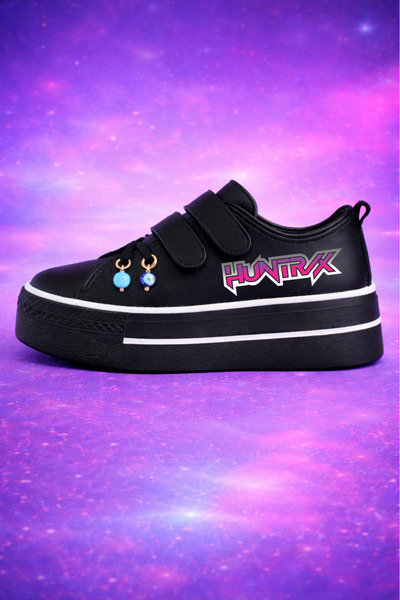 MECH BUTİK K-Pop Demon Hunters Huntrix Printed Black Double Velcro Leather Sh...