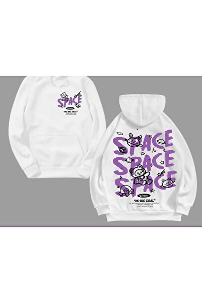 ZEMLİYA White - Have a Good Mood Every Day Teddy Bear Printed Hoodie with Zip...