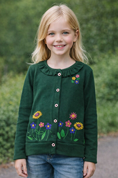 CiciTime Çocuk Modası Γιλέκο ζακέτα με λουλούδια με λεπτομέρεια βολάν για κορ...