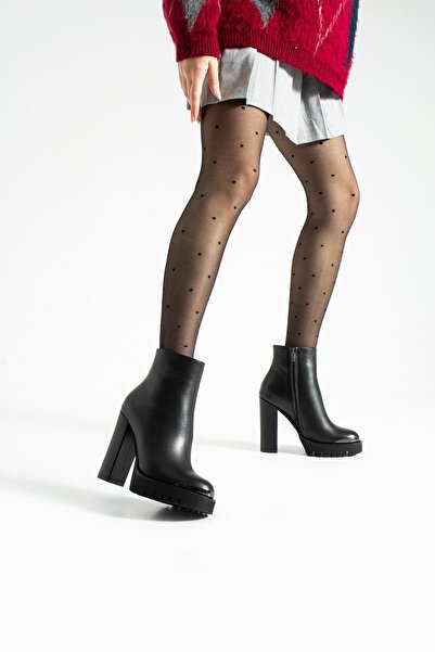 FOLLİNİ Women's Genuine Leather Platform Boots Black