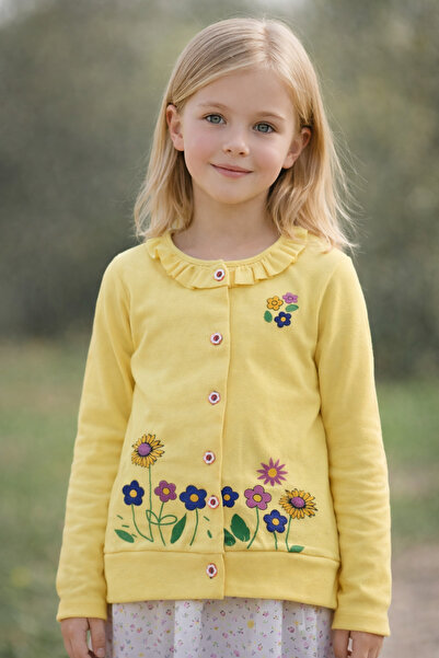 CiciTime Çocuk Modası Γιλέκο ζακέτα με λουλούδια με λεπτομέρεια βολάν για κορ...