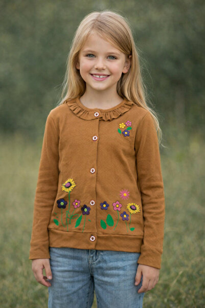 CiciTime Çocuk Modası Girls' Ruffle Detailed Floral Printed Front Button Card...