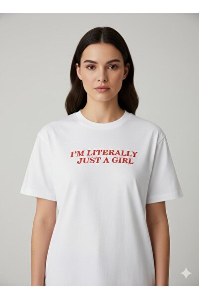 BUWOM تيشيرت نسائي Just Girl مطبوع قصة فضفاضة