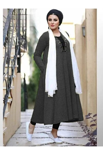 SWAN.AE Winter, Dress or long blouse, Plain, tie on the chest, pockets, Round Collar, Brushed wool, Casual
