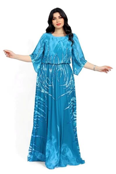 TREASUREISLAND Long evening dress with pearls and sparkling crystals