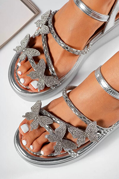 Zaira Sandale cu platforma dama argintii din piele ecologica Aneta #21308 - 38