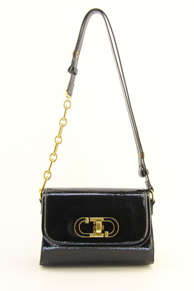 HNB Women's Black Patent Leather Medium Size Crossbody Bag