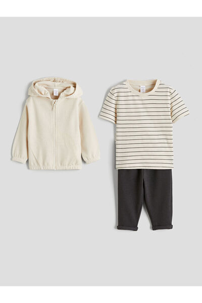 LC Waikiki طقم تي شيرت وبنطلون كارديجان للأولاد باللون البيج من هيرا فاشون