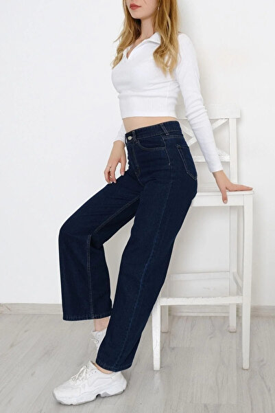 kleshus Casual Women's Navy Blue Palazzo Stretch Fabric Comfortable Jean Deni...