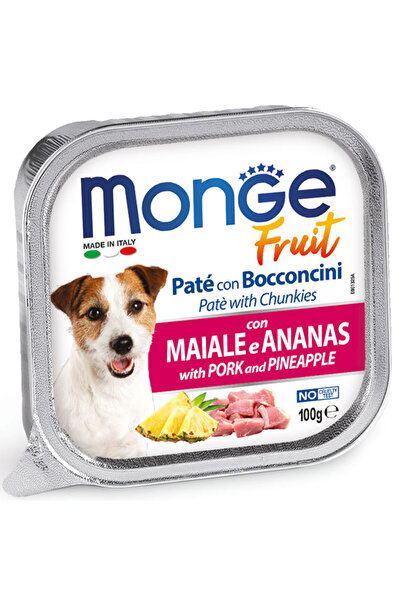 Monge Fruit hrană umedă pentru câini, porc și ananas pate & bucati 100 g x 32 buc