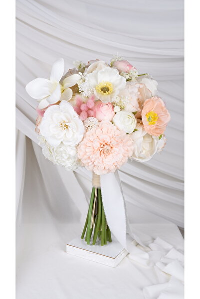 Buketlife krem manolya somon kasımpatı somon krem karma gelinbuketi gelinçiçeği