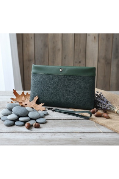 PASSTELL 100% Genuine Leather Unisex Zippered Wrist Strap Hand Portfolio and Bag