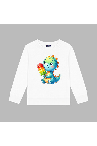 mixxi fashion Cute Dinosaur Eating Ice Cream Printed 3-Thread Crew Neck Girl'...