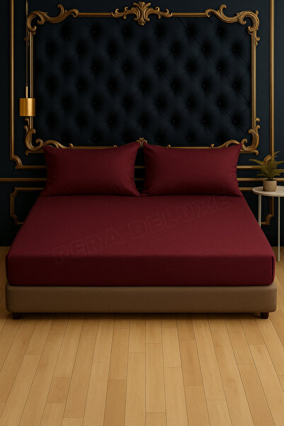Pera Deluxe ملاءة سرير قطنية ممشطة مرنة بلون بورجوندي 140×200 سم – إنتاج محلي