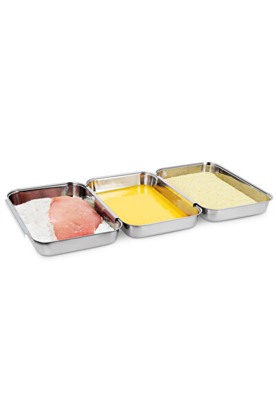 Navaris Set of 3 Trays, 22x15x3 cm, stainless steel, for soaking and breading...