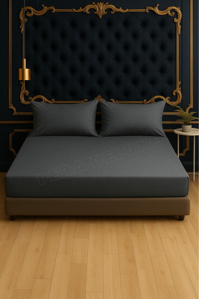Pera Deluxe Cearșaf de pat elastic din bumbac de culoare antracit bumbac moale 140x200 cm – Producție internă