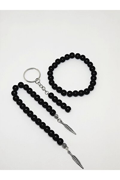 Kusakli Shiny Onyx Prayer Beads Bracelet Keychain Set
