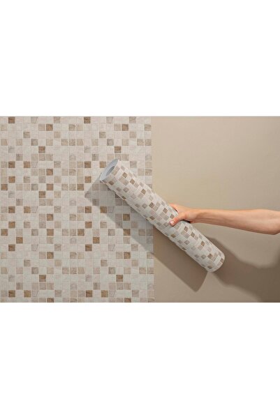 Grown Bej Mozaik Karo Folyo Kendinden Yapışkanlı Duvar Kağıdı • Nötr Parlak