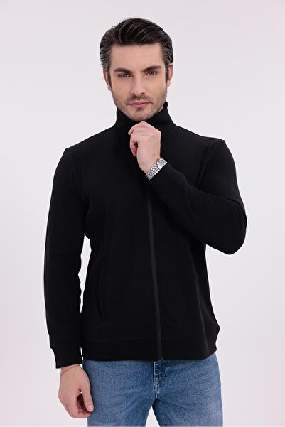 yakamor Men's Pique Stand-Up Collar Zippered Sweatshirt