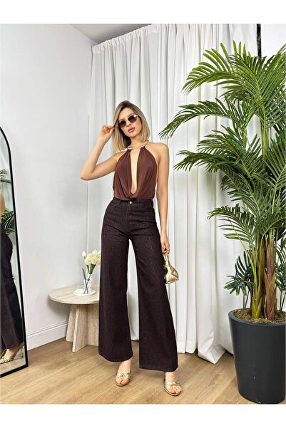 Coral بنطلون جبردين مرصع 30037 بني