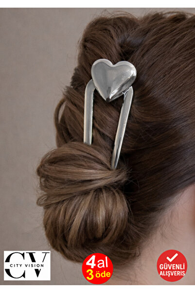 cityvision Heart Model Silver U Hair Clip – Elegant Metal Hair Clip 12 cm