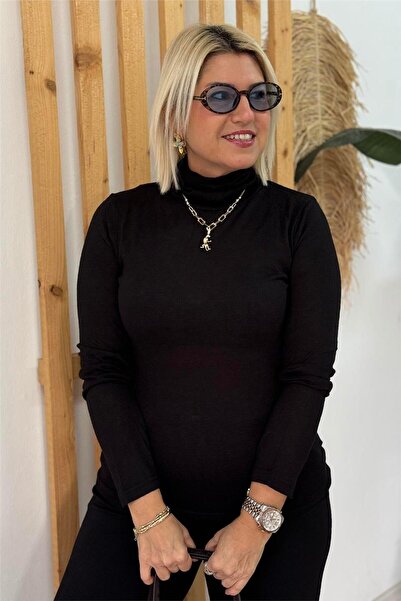 By Esra Celkan Black Turtleneck Transparent Cotton Blouse
