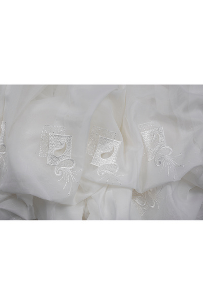 AKÇA TEKSTİL Brode 1450 Pattern White Color Single Wing Ready-Made Pleated Background Curtain 300*260 cm