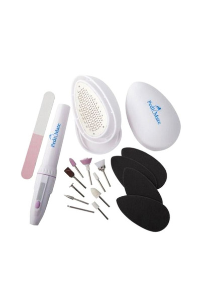 Pedi mate طقم باديكير كهربائي يدوي مكون من 18 قطعة، أبيض/وردي