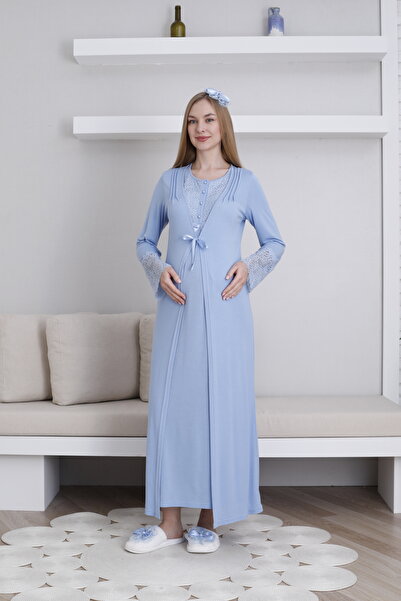 ERDENİZ TEKSTİL Premium Hamile Lohusa Pijama Sabahlık Takımı Kısa Kol Gecelik...