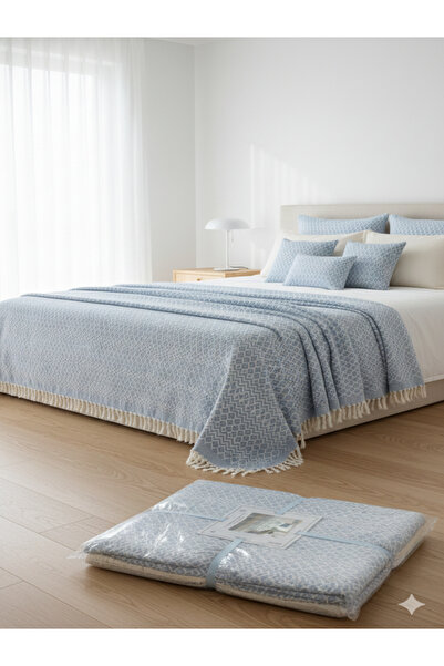 Durul Desenli Çift Kişilik Pike Yatak Örtüsü Pamuklu & Püsküllü