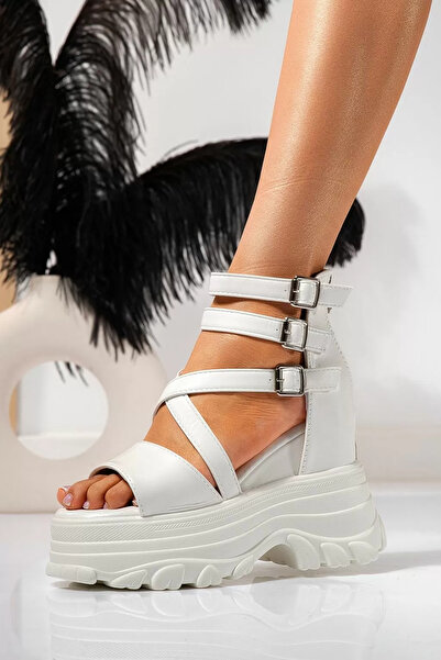 Zaira Sandale cu platforma dama albe din piele ecologica Jeremi #21588 - 40