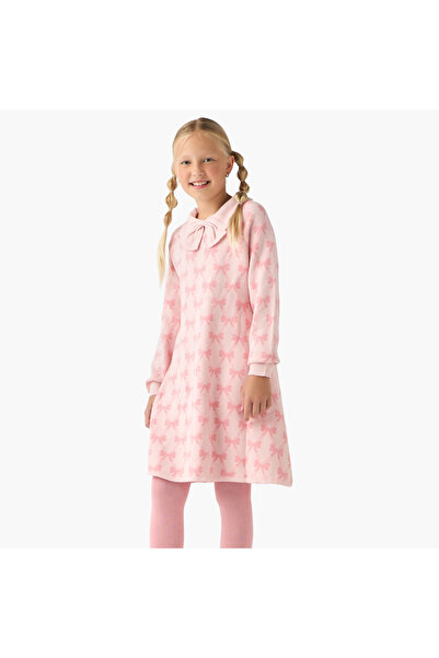 Juniors Collared Long Sleeves Knee Length Sweater Dress with Stockings