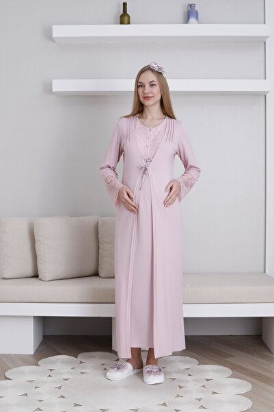 ERDENİZ TEKSTİL Premium Hamile Lohusa Pijama Sabahlık Takımı Kısa Kol Gecelik...