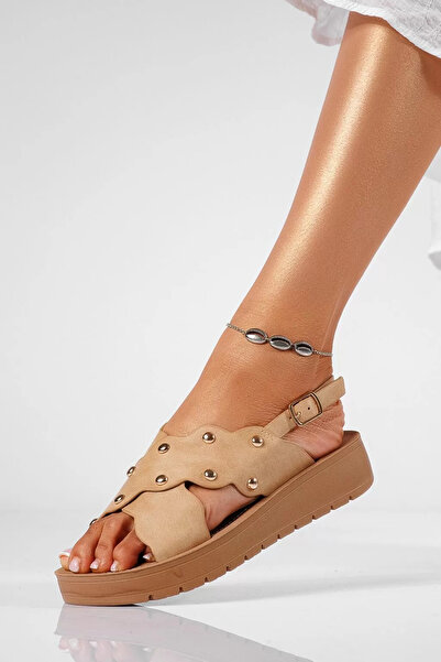 Zaira Sandale cu platforma dama bej din piele ecologica Hiraani #22247 - 40