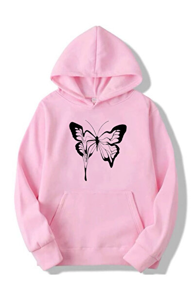 Rivox Women's Pink Hooded Oversized Swetashirt Butterfly Printed Design