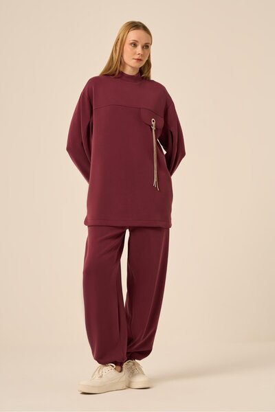 FTZ WOMEN Women's Modal Stone Detailed Suit Plum 31285